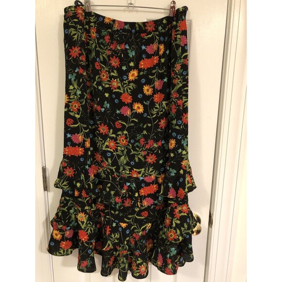 Línea By Louis Dell’Olio Wild Flower Tiered Ruffle Skirt Black / Multi Large L - Picture 1 of 4